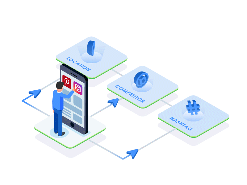 1. A person stands before a smartphone displaying various icons, representing Digitixel Marketing's digital solutions.