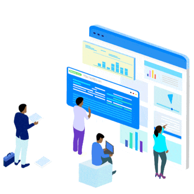 2. Individuals engaged in reviewing data visualizations on a computer screen at Digitixel Marketing.